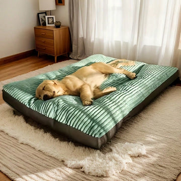 Thickened green plaid dog bed cushion mat with soft polyester filling and non-slip bottom for cats and dogs