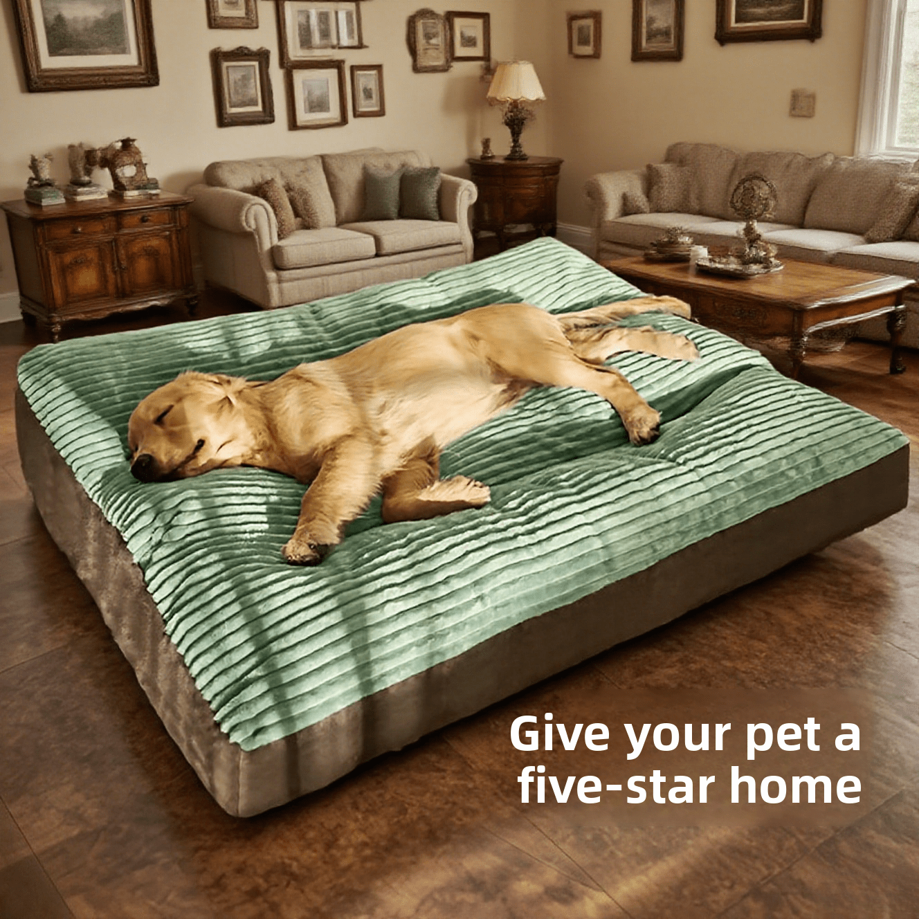 Thickened green plaid dog bed cushion mat with soft polyester filling and non-slip bottom for cats and dogs
