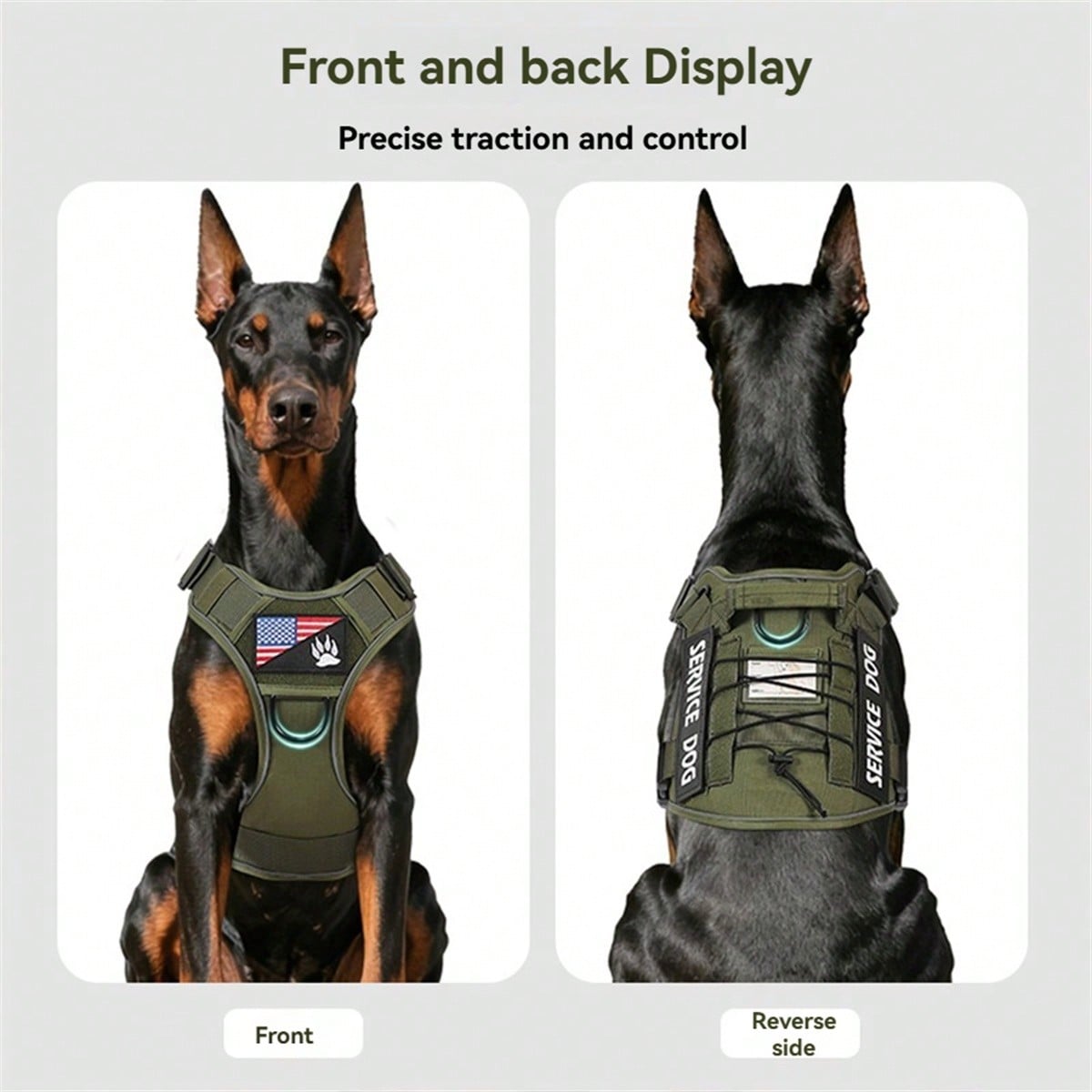 Multicolor polyester tactical vest for medium to large dogs with adjustable fit, reflective details, breathable washable design, and letter pattern.