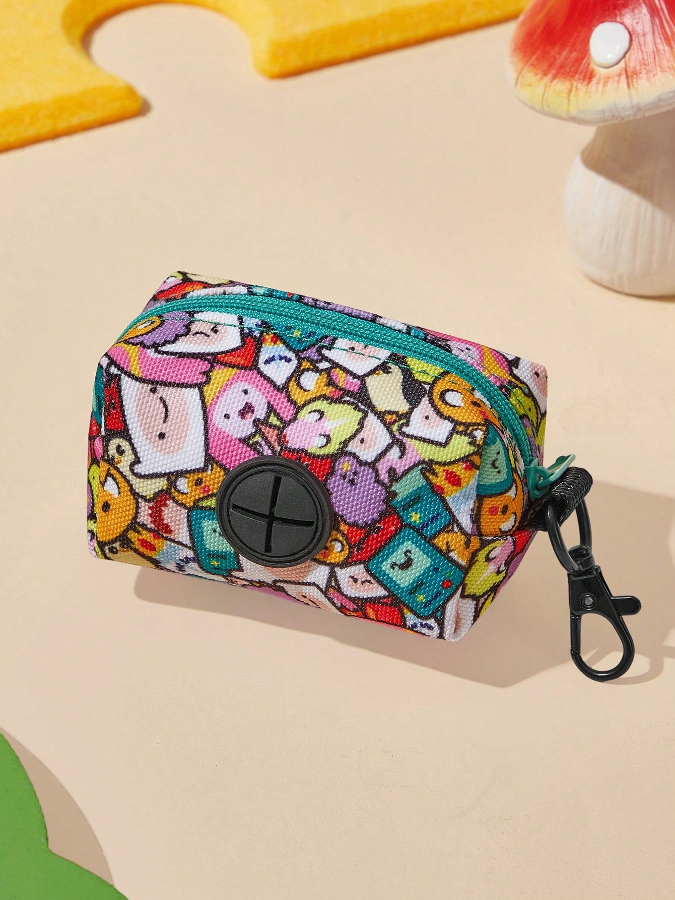 Multicolor cartoon pattern pet collar and leash set with adjustable polyester straps and portable storage bag for cats and dogs
