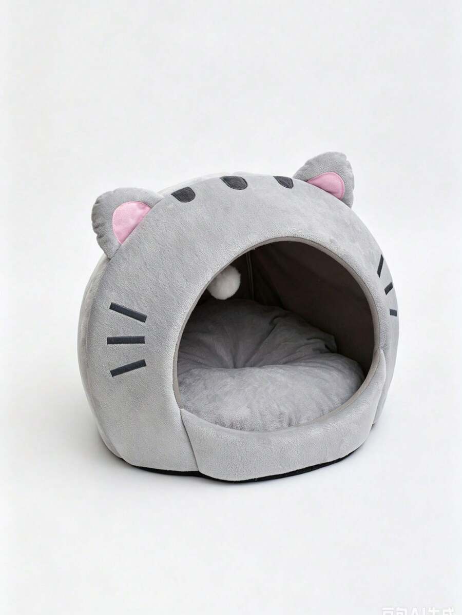 Multicolor soft cat bed featuring a cartoon pattern design suitable as a comfortable sleeping basket for cats and dogs.