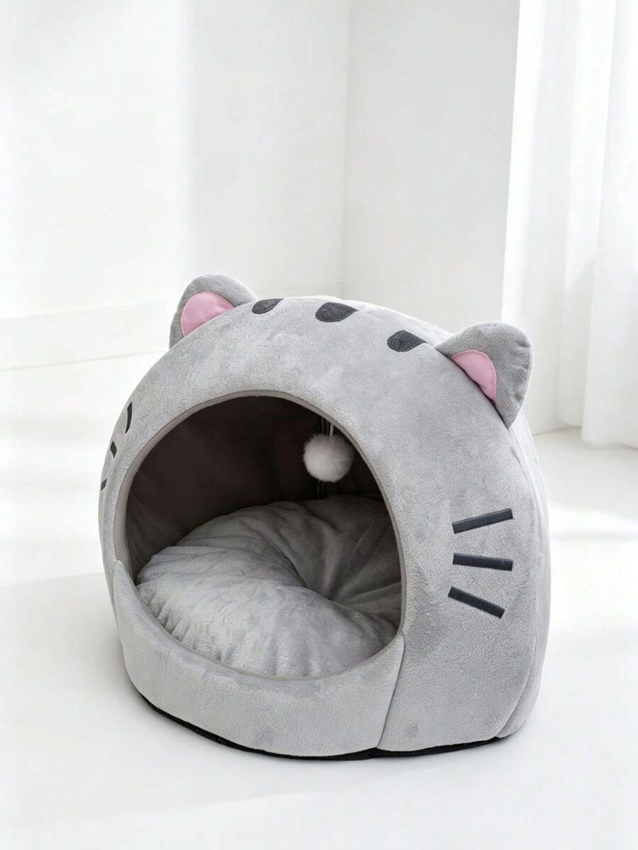 Multicolor soft cat bed featuring a cartoon pattern design suitable as a comfortable sleeping basket for cats and dogs.