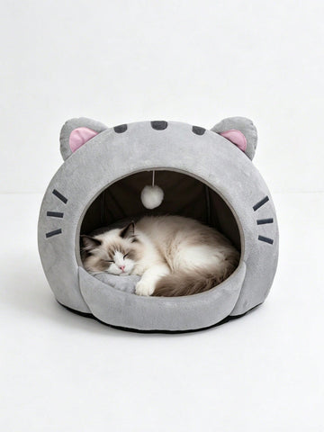 Multicolor soft cat bed featuring a cartoon pattern design suitable as a comfortable sleeping basket for cats and dogs.