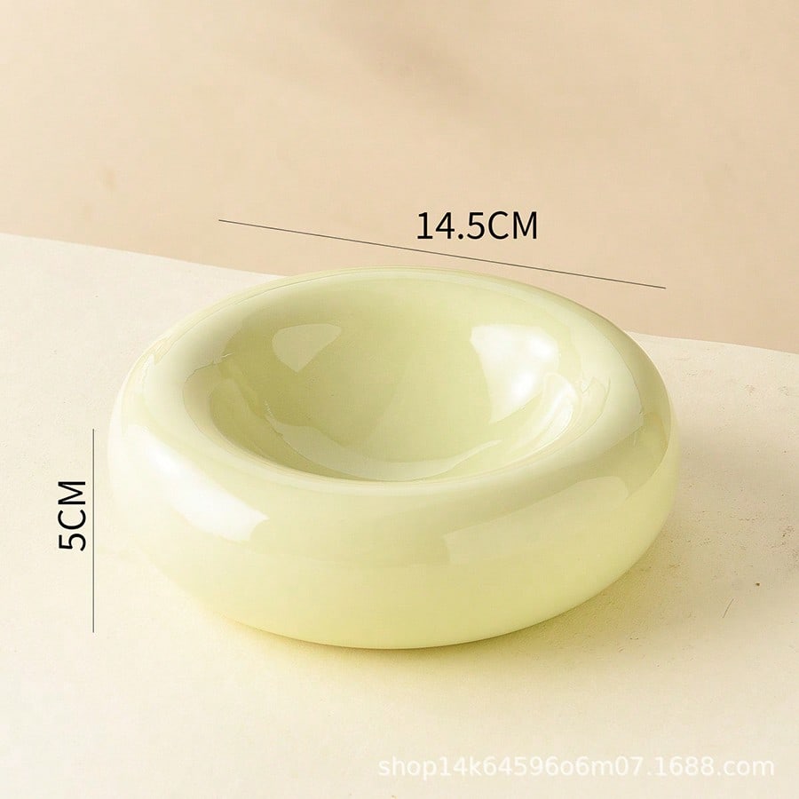 Large-Sized Doughnut-Shaped Ceramic Pet Bowl - Fashionable Snack And Water Bowl. Large-Capacity Non-Tip-Prone Simple Cat Food Bowl - Easy To Clean - Suitable For Small To Medium-Sized Pets - Wide-Edge Spill Prevention Design - Beautiful Pet Food Bowl