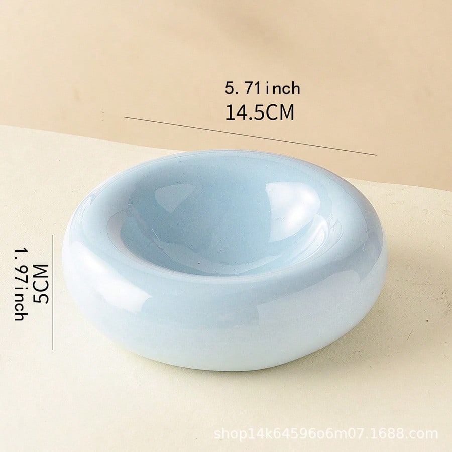 Large-Sized Doughnut-Shaped Ceramic Pet Bowl - Fashionable Snack And Water Bowl. Large-Capacity Non-Tip-Prone Simple Cat Food Bowl - Easy To Clean - Suitable For Small To Medium-Sized Pets - Wide-Edge Spill Prevention Design - Beautiful Pet Food Bowl