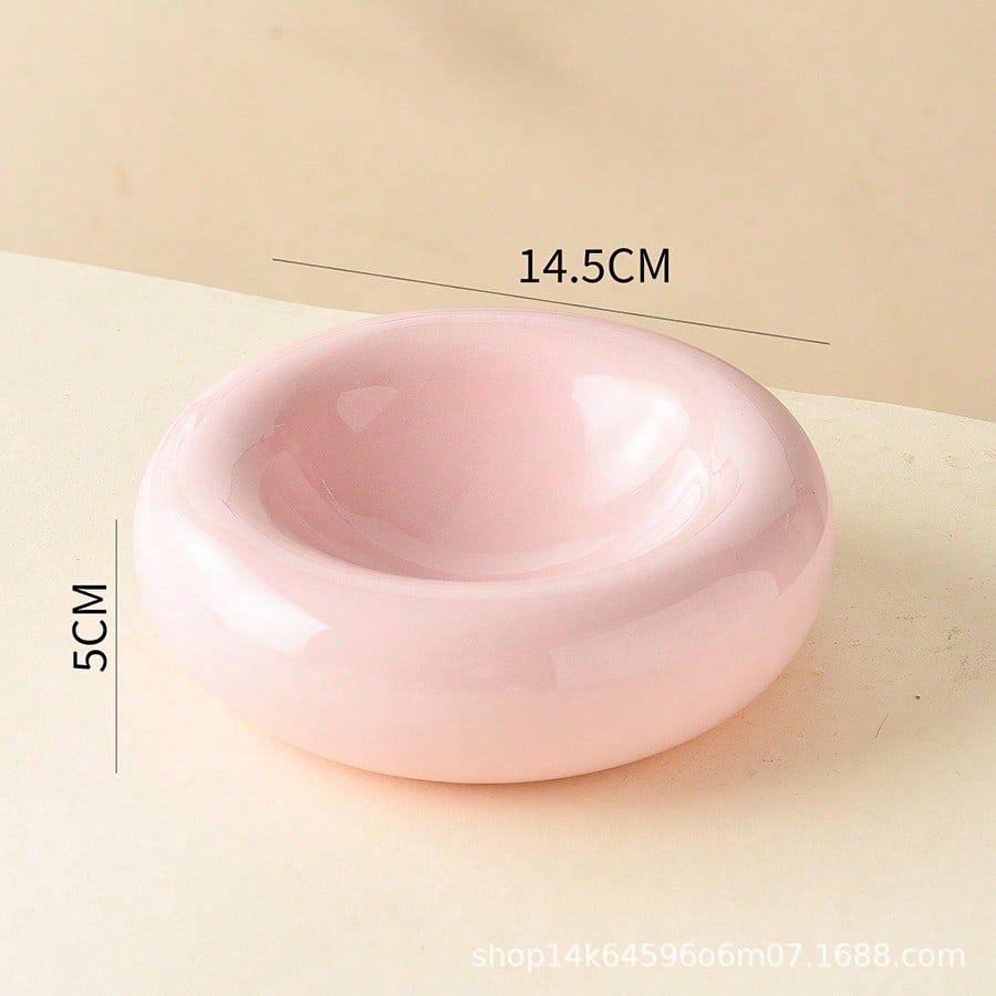 Large-Sized Doughnut-Shaped Ceramic Pet Bowl - Fashionable Snack And Water Bowl. Large-Capacity Non-Tip-Prone Simple Cat Food Bowl - Easy To Clean - Suitable For Small To Medium-Sized Pets - Wide-Edge Spill Prevention Design - Beautiful Pet Food Bowl