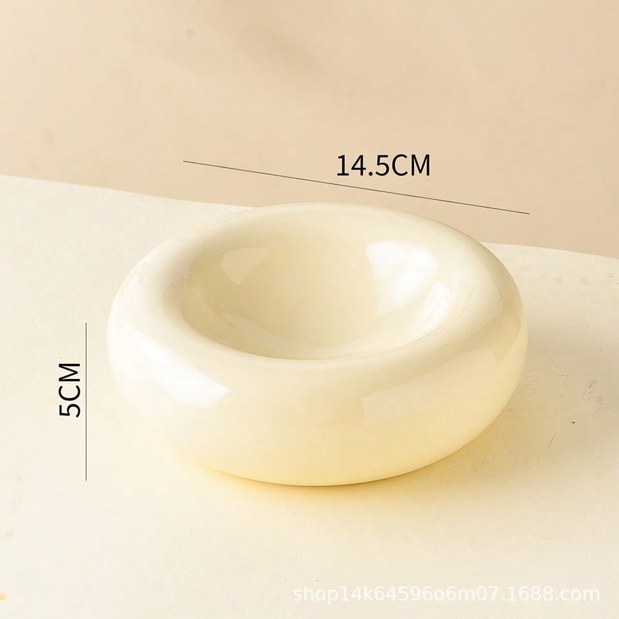 Large-Sized Doughnut-Shaped Ceramic Pet Bowl - Fashionable Snack And Water Bowl. Large-Capacity Non-Tip-Prone Simple Cat Food Bowl - Easy To Clean - Suitable For Small To Medium-Sized Pets - Wide-Edge Spill Prevention Design - Beautiful Pet Food Bowl