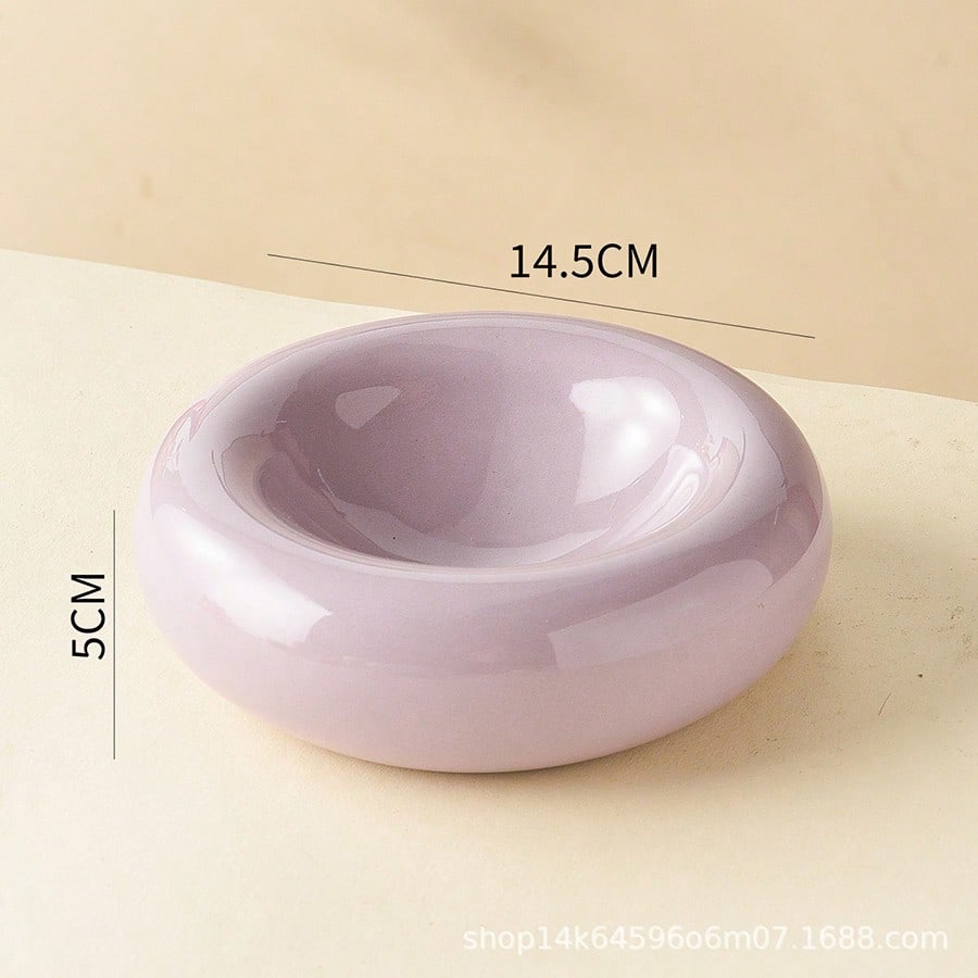 Large-Sized Doughnut-Shaped Ceramic Pet Bowl - Fashionable Snack And Water Bowl. Large-Capacity Non-Tip-Prone Simple Cat Food Bowl - Easy To Clean - Suitable For Small To Medium-Sized Pets - Wide-Edge Spill Prevention Design - Beautiful Pet Food Bowl