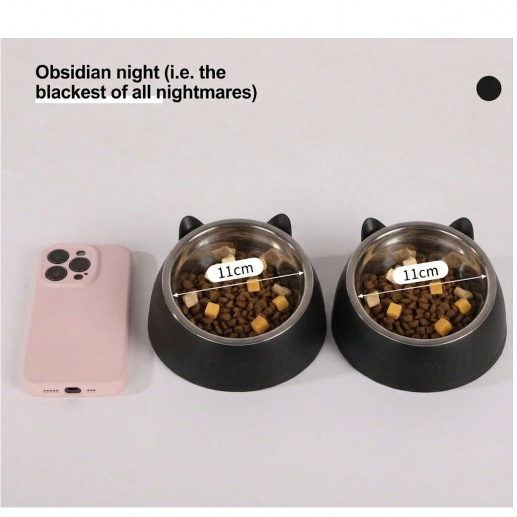 15° Detachable & Washable Cute Cat Design Stainless Steel Pet Cat Bowl With Tilted Neck Protection. Anti-Vomiting 15 Degree Inclined Cat Basin, Stable Base, Not Easy To Overturn, Pet Drinking Or Feeding Station, Cat Supplies, Cat Food Bowl, Cat Bowl Set