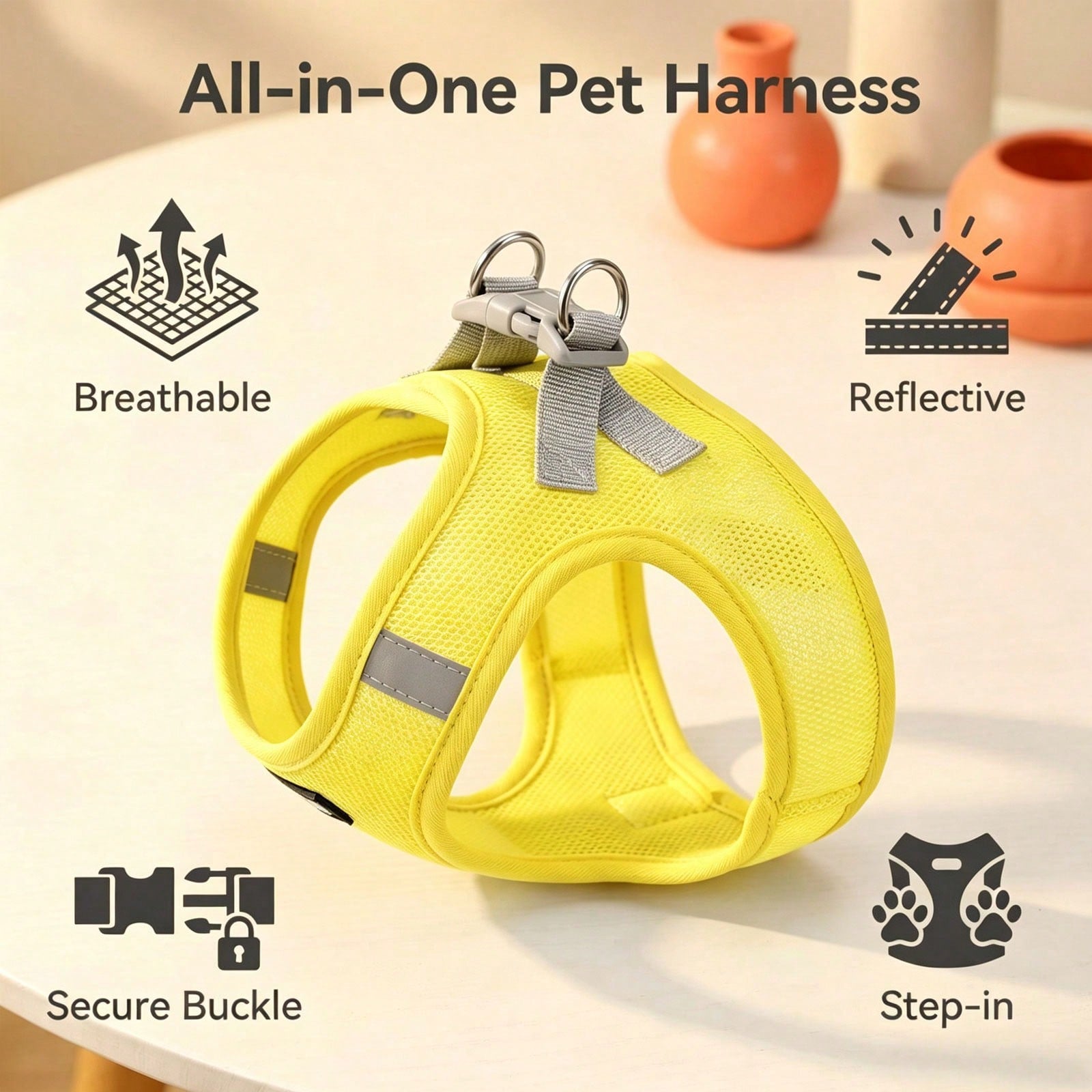 Colorblock reflective no-pull pet harness and 1.5m leash set for cats and small to medium dogs, featuring adjustable straps, breathable mesh, and anti-escape vest design.
