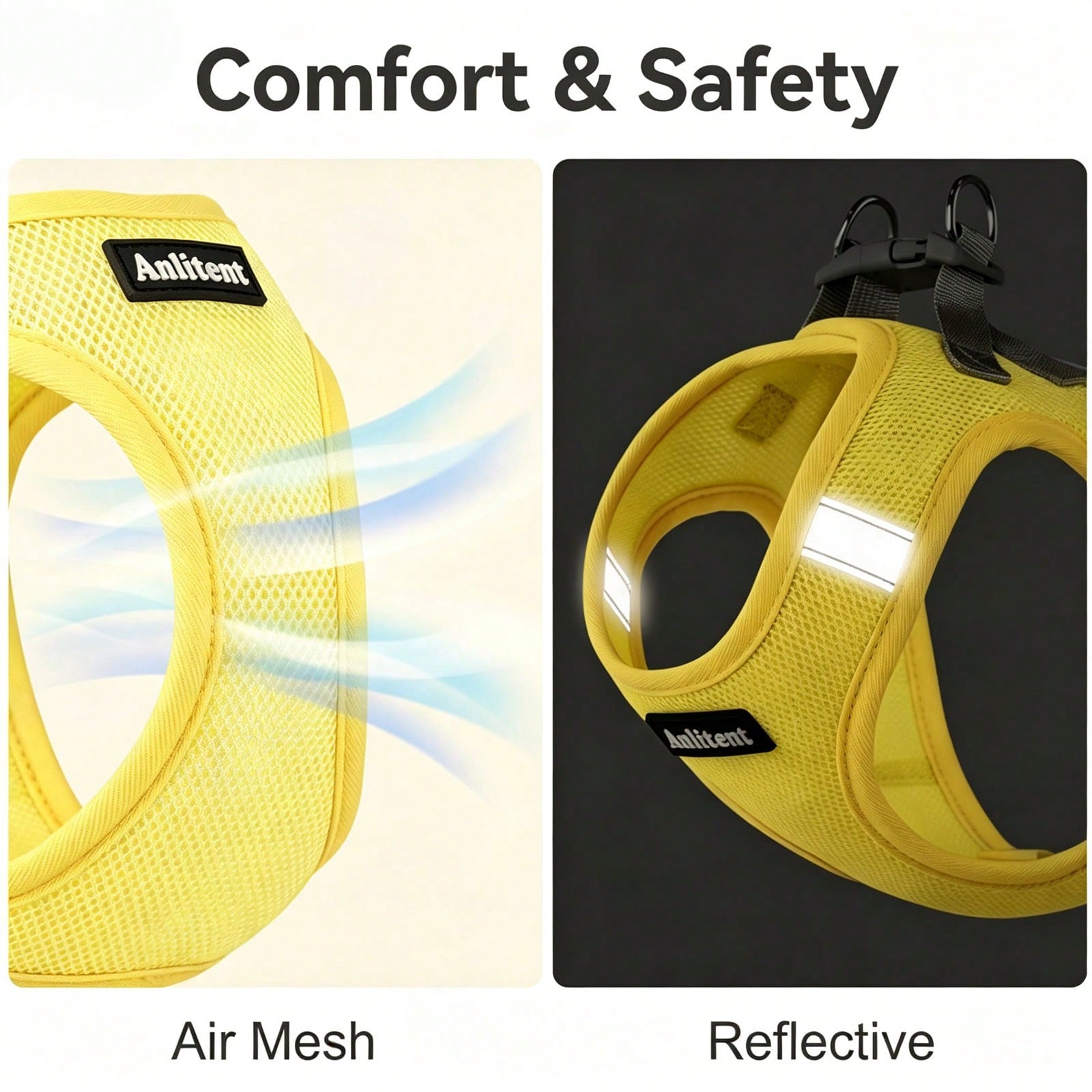 Colorblock reflective no-pull pet harness and 1.5m leash set for cats and small to medium dogs, featuring adjustable straps, breathable mesh, and anti-escape vest design.