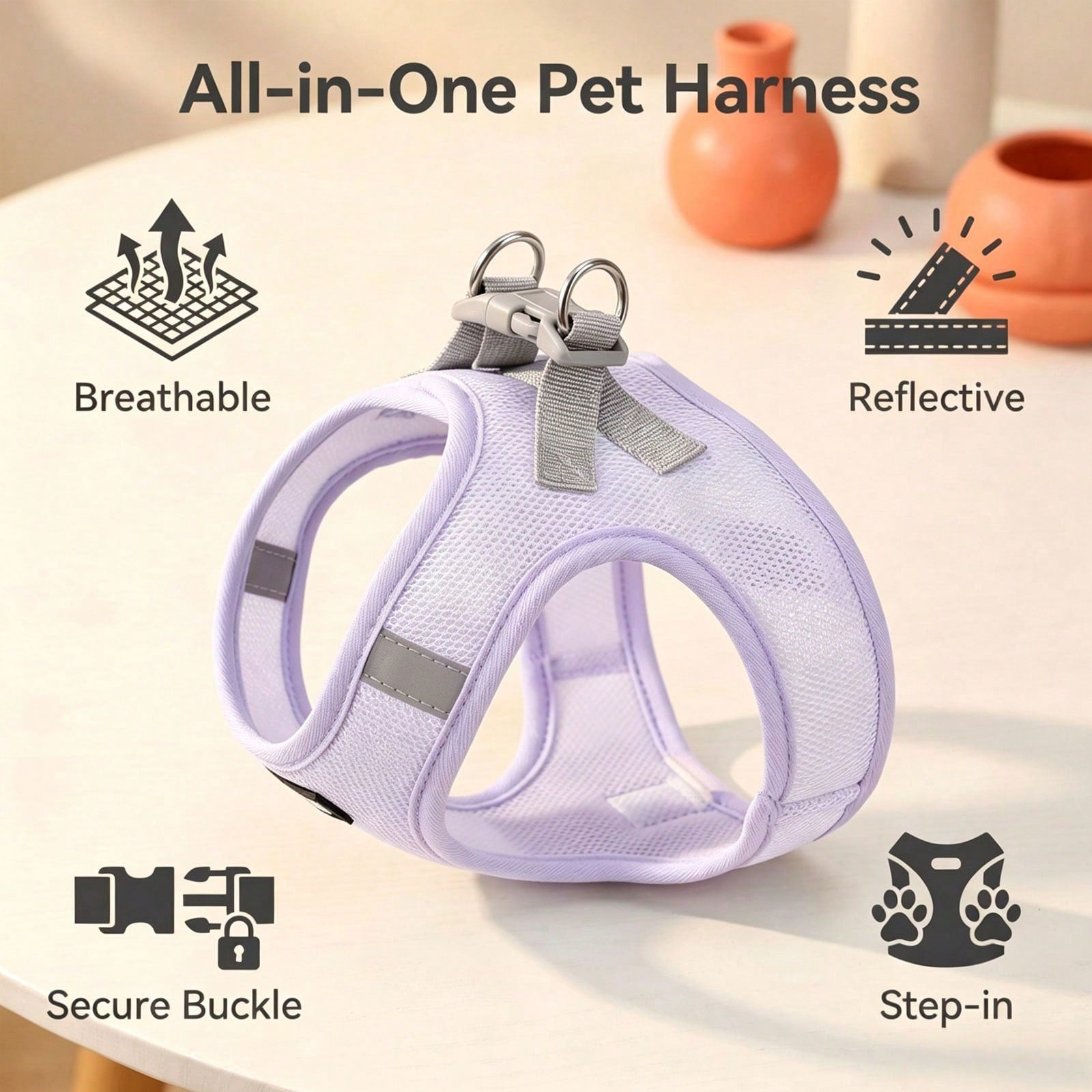 Colorblock reflective no-pull pet harness and 1.5m leash set for cats and small to medium dogs, featuring adjustable straps, breathable mesh, and anti-escape vest design.