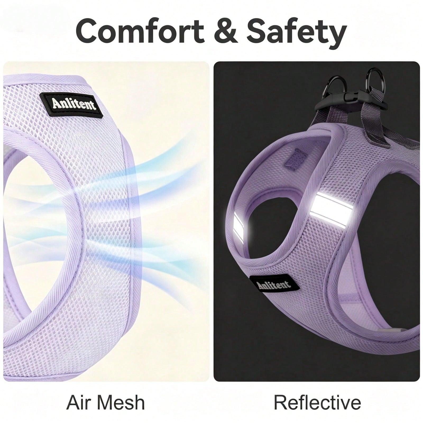 Colorblock reflective no-pull pet harness and 1.5m leash set for cats and small to medium dogs, featuring adjustable straps, breathable mesh, and anti-escape vest design.