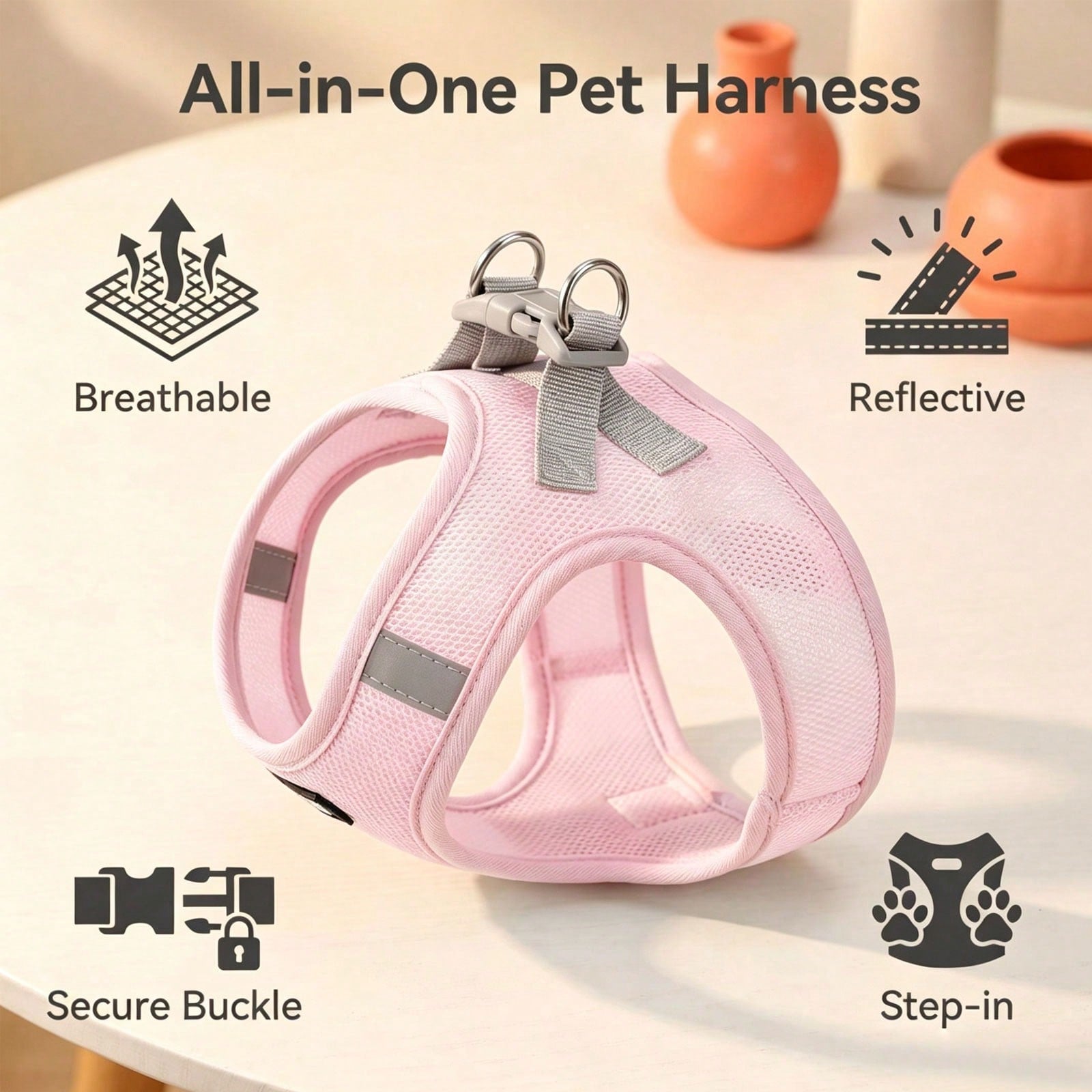 Colorblock reflective no-pull pet harness and 1.5m leash set for cats and small to medium dogs, featuring adjustable straps, breathable mesh, and anti-escape vest design.