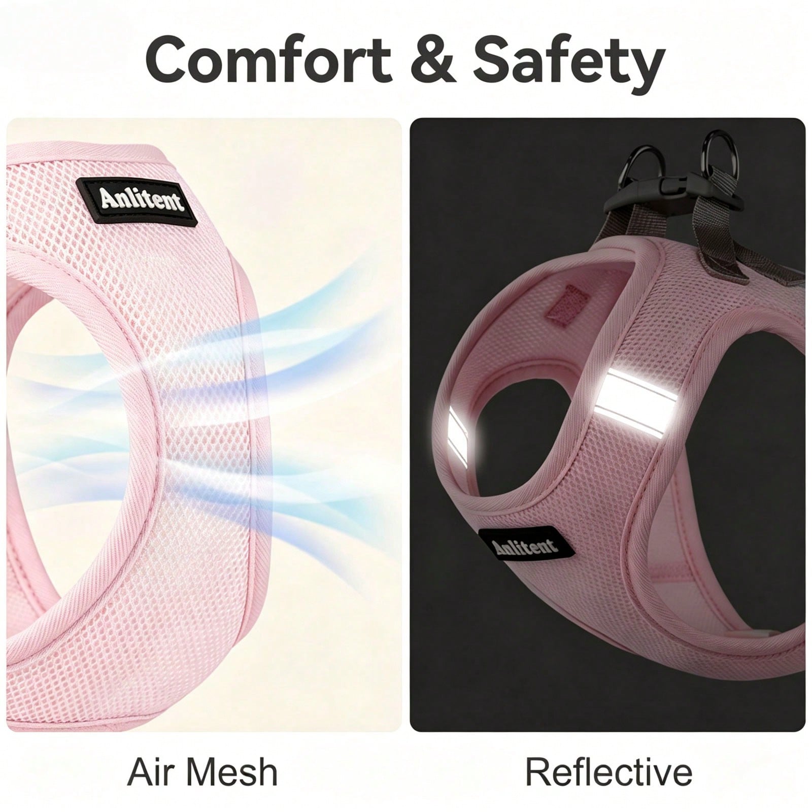 Colorblock reflective no-pull pet harness and 1.5m leash set for cats and small to medium dogs, featuring adjustable straps, breathable mesh, and anti-escape vest design.