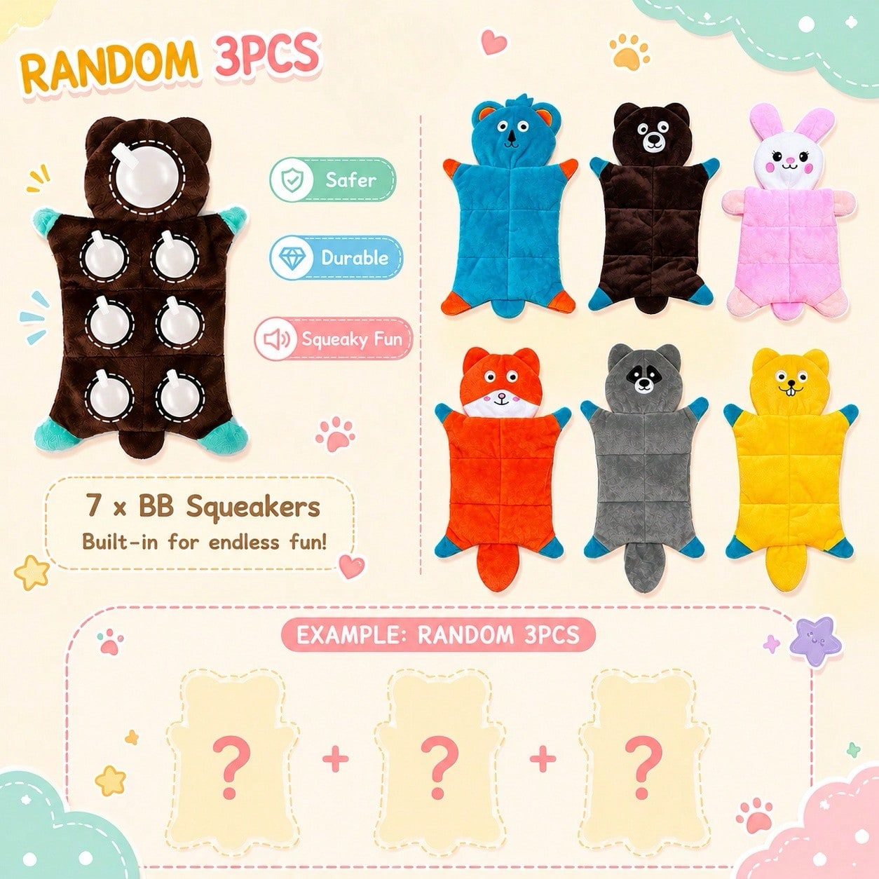 Cute Sound-Making Plush Pet Doll - Brown Bear, Squirrel, Fox, Koala, Raccoon, Rabbit, With BIBI Sound Chip, Chew-Resistant, Suitable For Medium And Large Dogs And Cats, And Materials