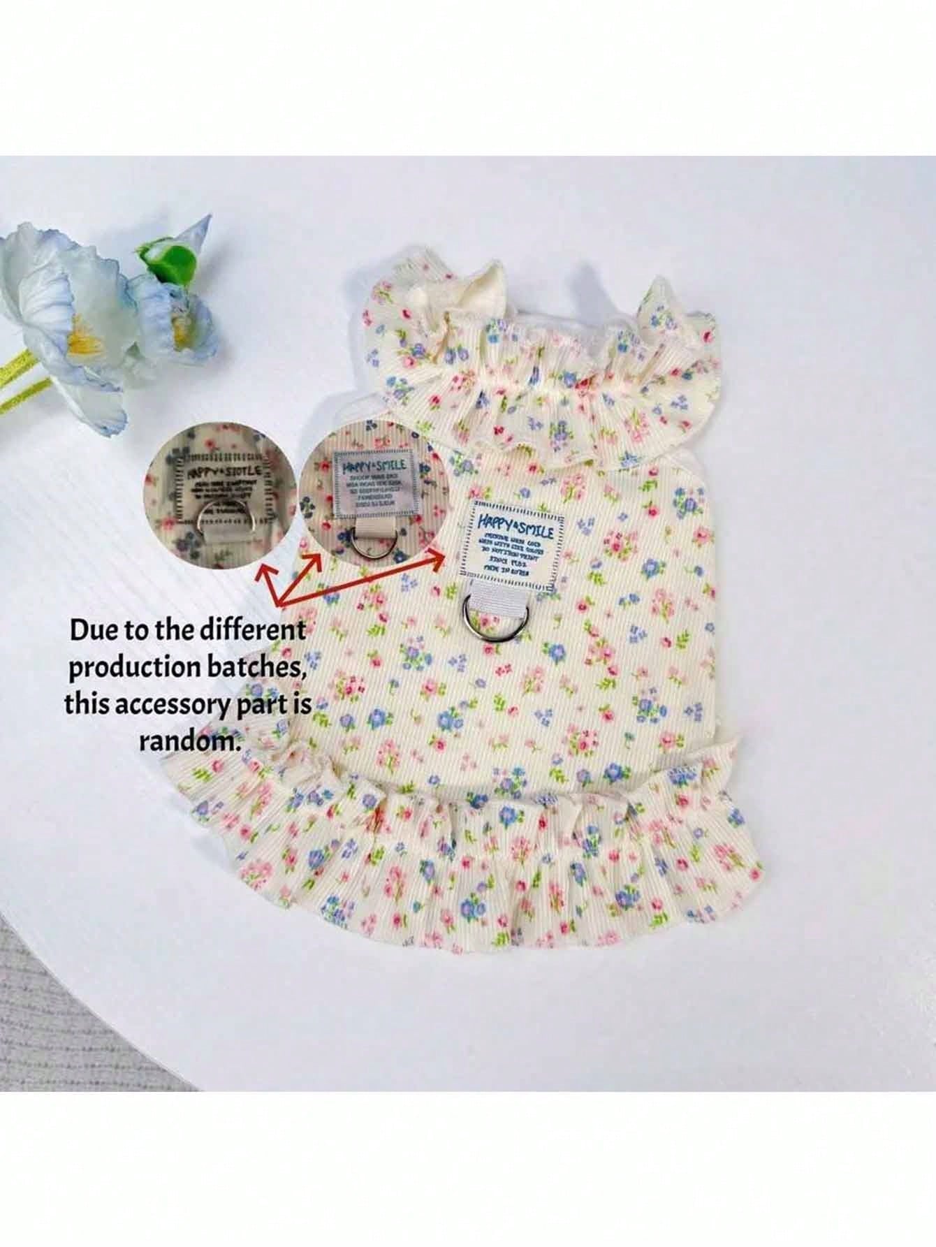 1pc Soft Pet Dress, Princess Style Cat And Dog Clothing, Breathable Floral Sun Dress, Suitable For Poodle, Teddy, Bichon Frise To Wear In Spring And Summer