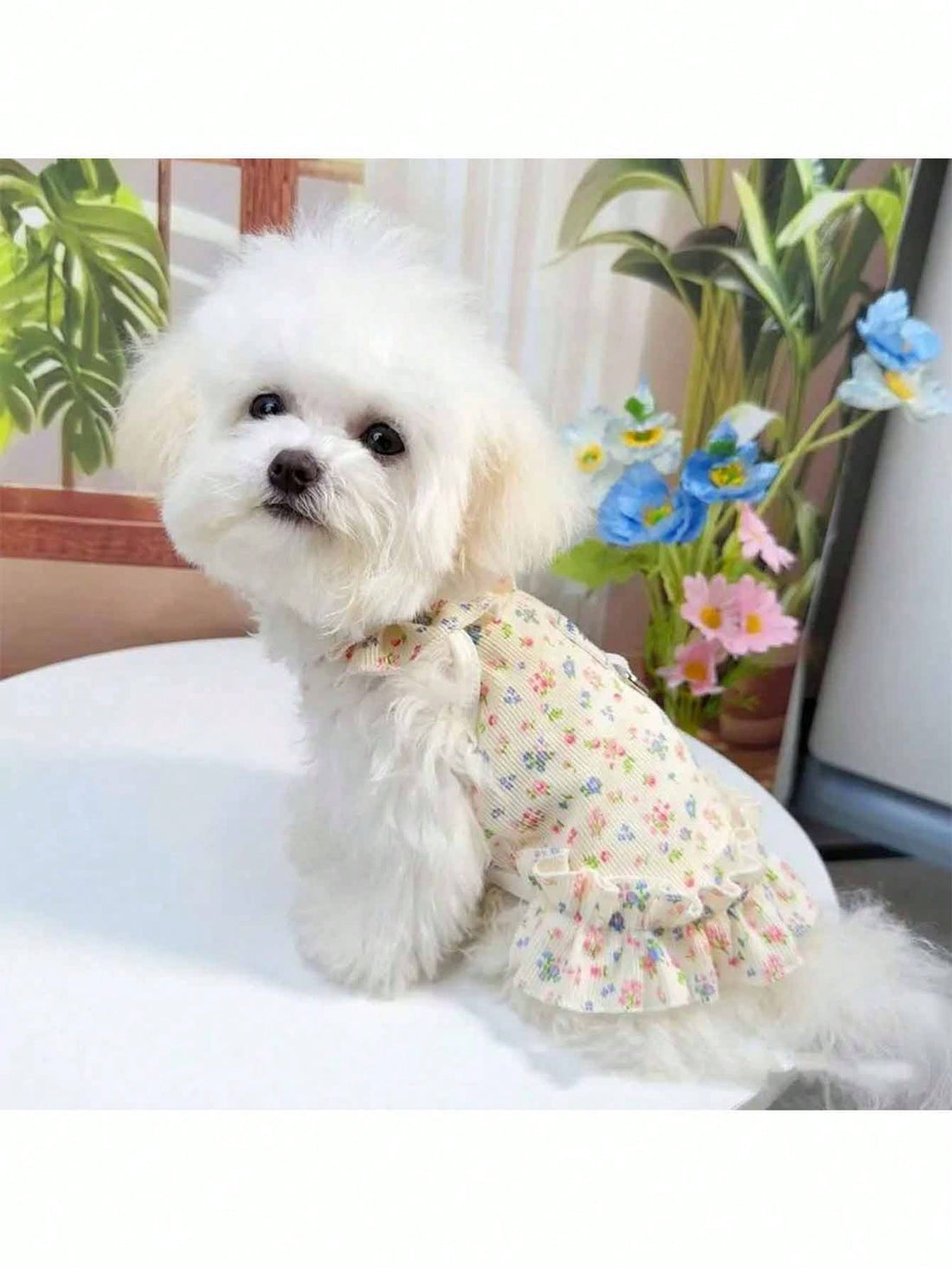 1pc Soft Pet Dress, Princess Style Cat And Dog Clothing, Breathable Floral Sun Dress, Suitable For Poodle, Teddy, Bichon Frise To Wear In Spring And Summer