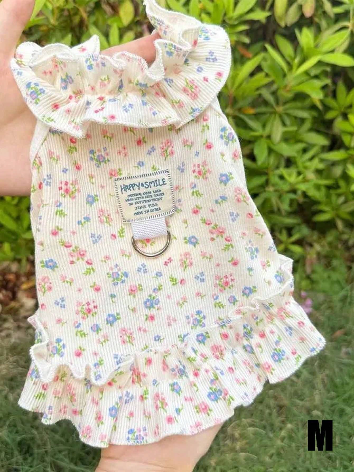 1pc Soft Pet Dress, Princess Style Cat And Dog Clothing, Breathable Floral Sun Dress, Suitable For Poodle, Teddy, Bichon Frise To Wear In Spring And Summer