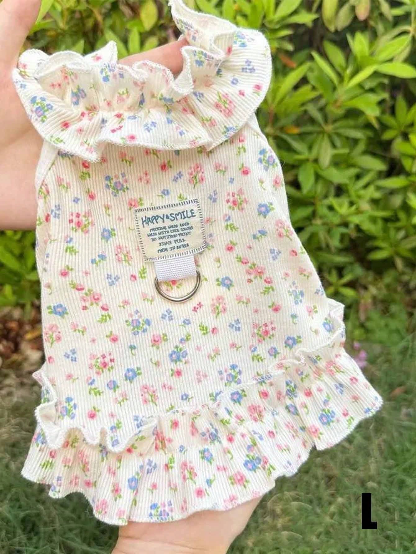 1pc Soft Pet Dress, Princess Style Cat And Dog Clothing, Breathable Floral Sun Dress, Suitable For Poodle, Teddy, Bichon Frise To Wear In Spring And Summer