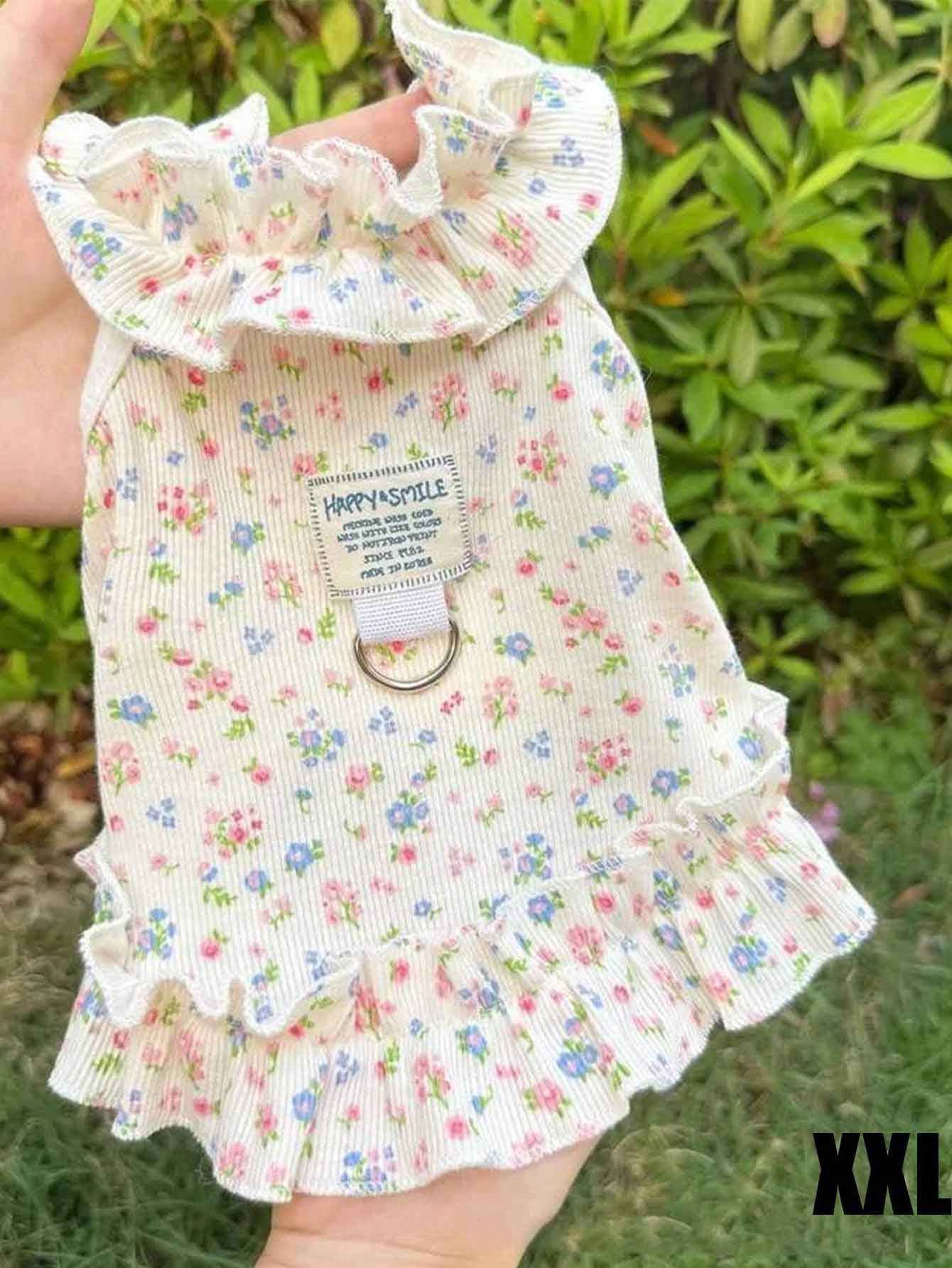 1pc Soft Pet Dress, Princess Style Cat And Dog Clothing, Breathable Floral Sun Dress, Suitable For Poodle, Teddy, Bichon Frise To Wear In Spring And Summer