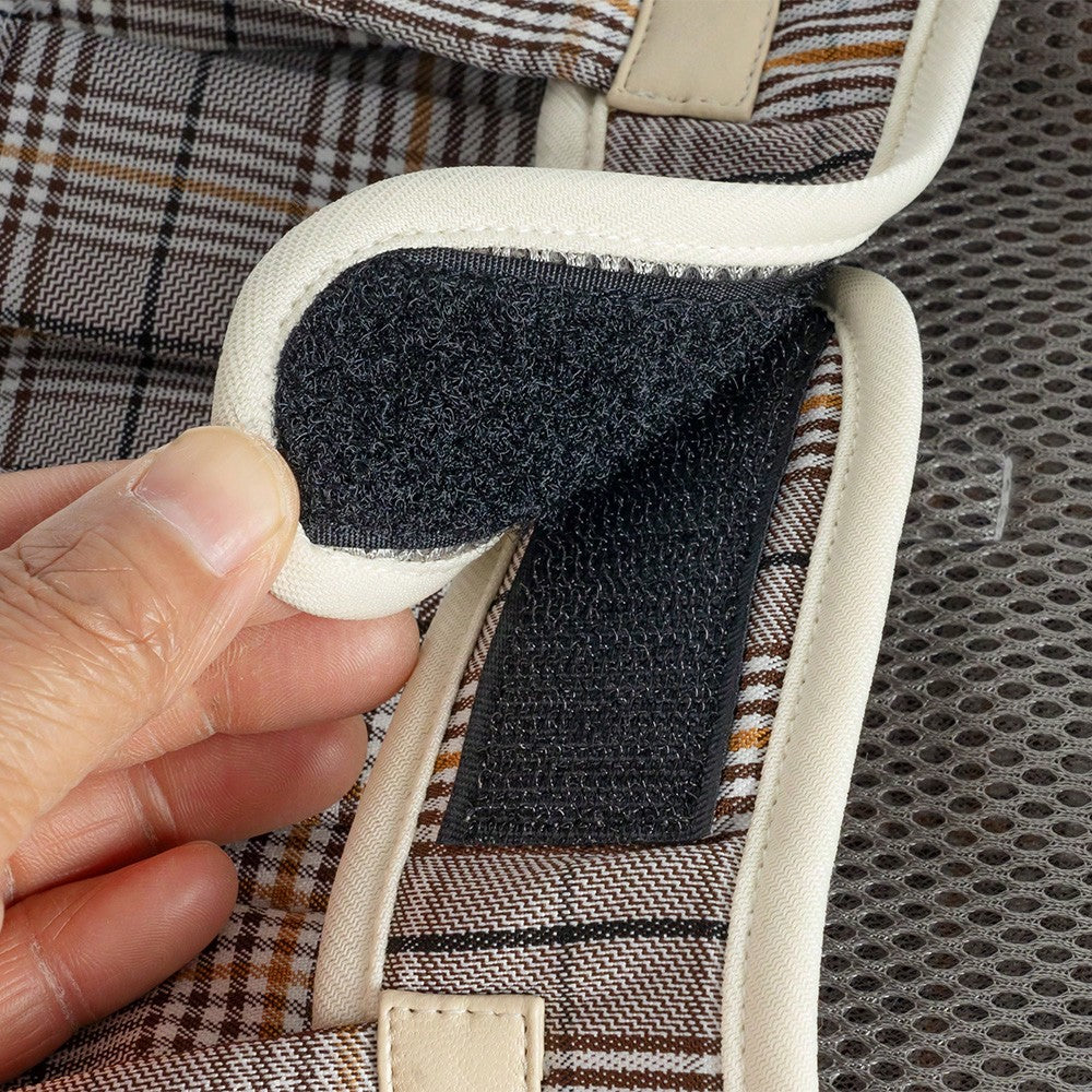 Multicolor plaid polyester dog harness and leash set with bow and ruffle design for small dogs, featuring a breathable chest strap for walking.