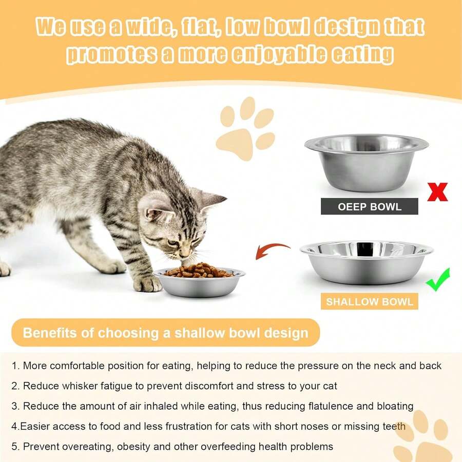 5 pack 7.09 inch 304 stainless steel shallow wide cat food bowls for whisker fatigue relief
