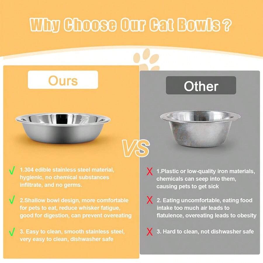 5 pack 7.09 inch 304 stainless steel shallow wide cat food bowls for whisker fatigue relief