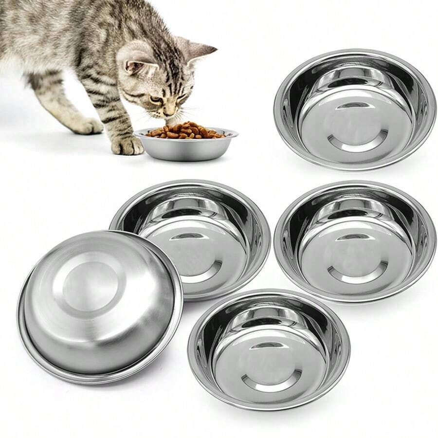5 pack 7.09 inch 304 stainless steel shallow wide cat food bowls for whisker fatigue relief