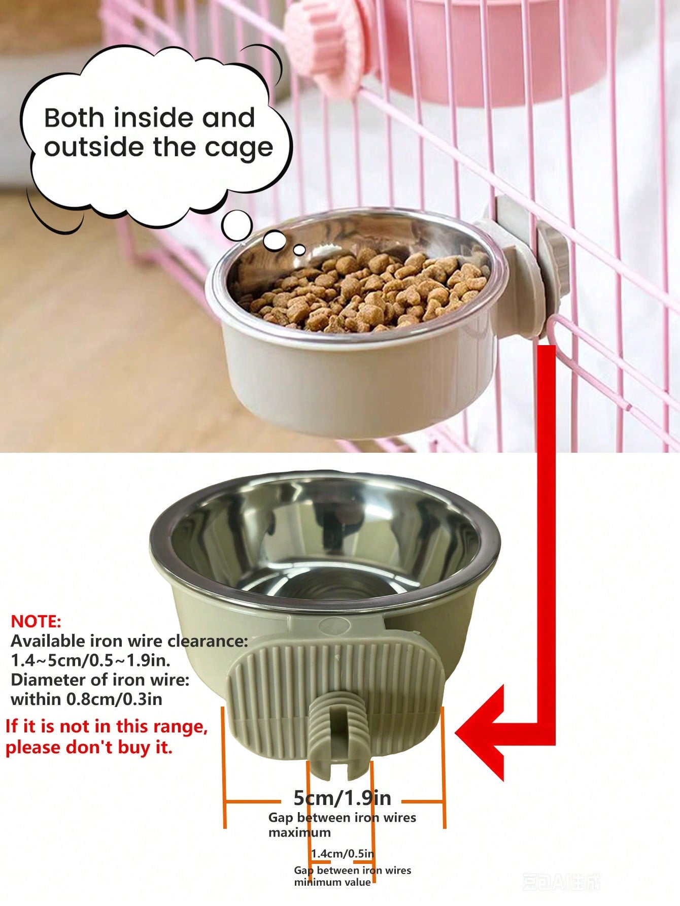 Hanging Dog Bowl, Detachable Stainless Steel Dog Food & Water Bowl, 2-In-1 Adjustable Pet Cage Feeder Bowl, Pet Supplies