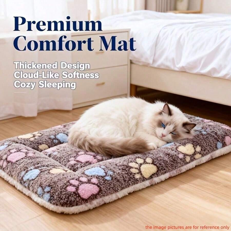 Coffee brown thick and soft pet pad featuring a graphic pattern, suitable for small dogs and cats on floors, sofas, or in crates.