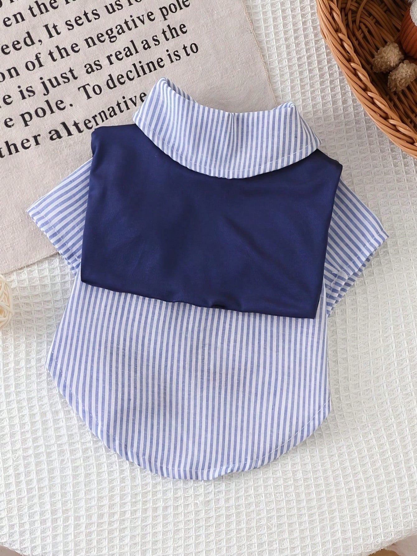Striped Pet Shirt With Detachable Solid Color Scarf For Cats And Dogs, Soft Breathable Clothing For Daily Wear
