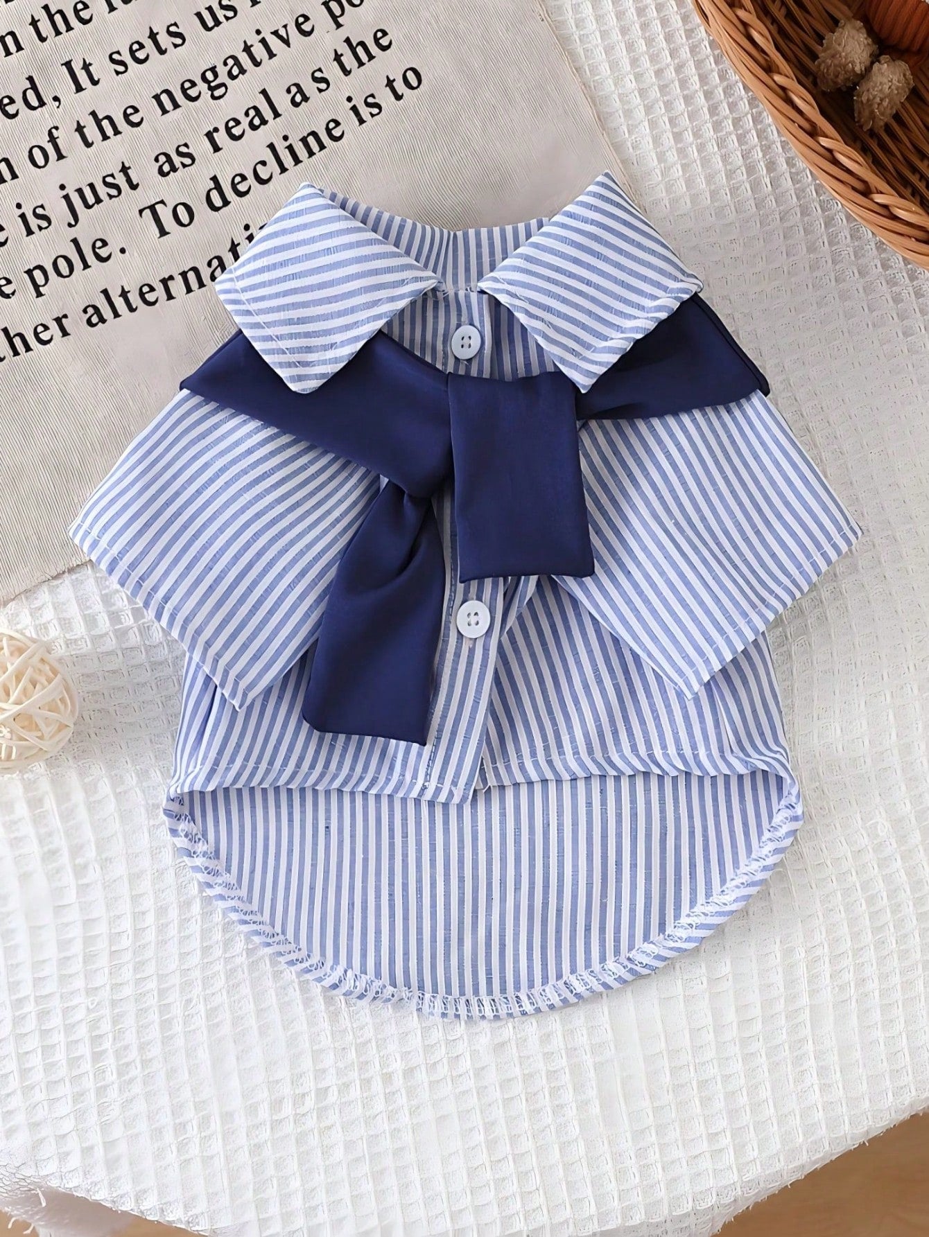 Striped Pet Shirt With Detachable Solid Color Scarf For Cats And Dogs, Soft Breathable Clothing For Daily Wear