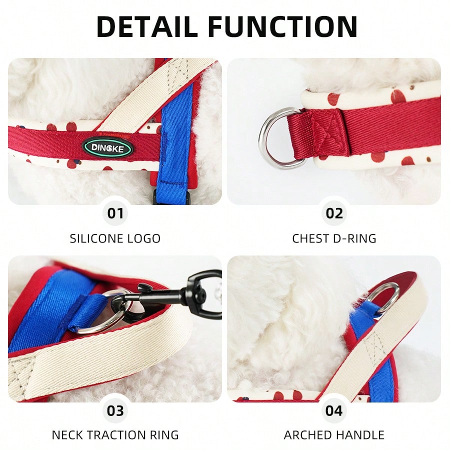 Soft padded colorblock dog harness for small to medium dogs and active puppies, made from polyester for everyday walking.