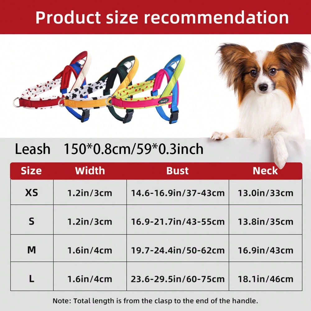 Soft padded colorblock dog harness for small to medium dogs and active puppies, made from polyester for everyday walking.