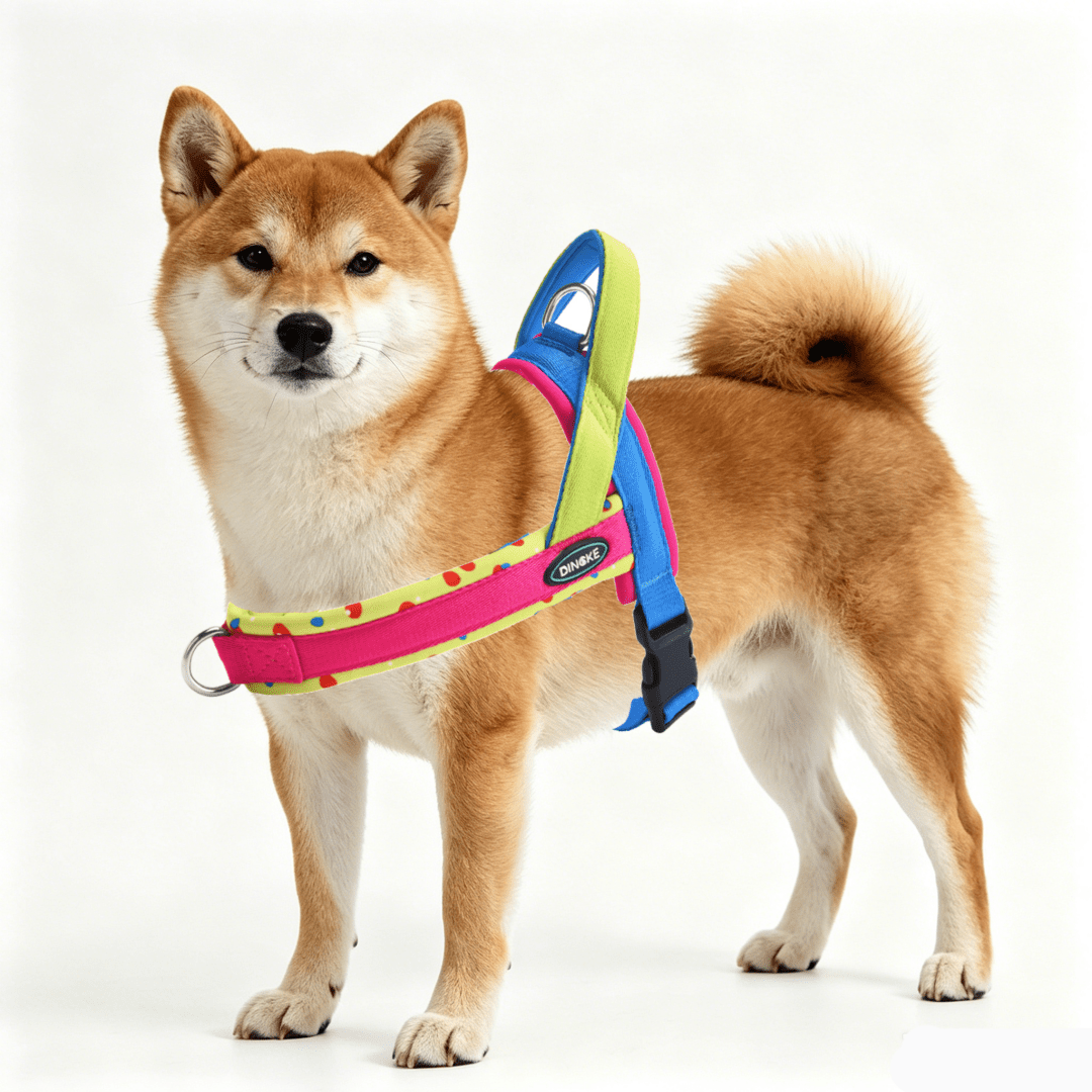Soft padded colorblock dog harness for small to medium dogs and active puppies, made from polyester for everyday walking.
