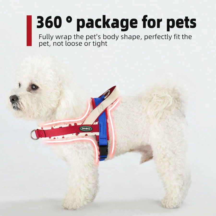 Soft padded colorblock dog harness for small to medium dogs and active puppies, made from polyester for everyday walking.