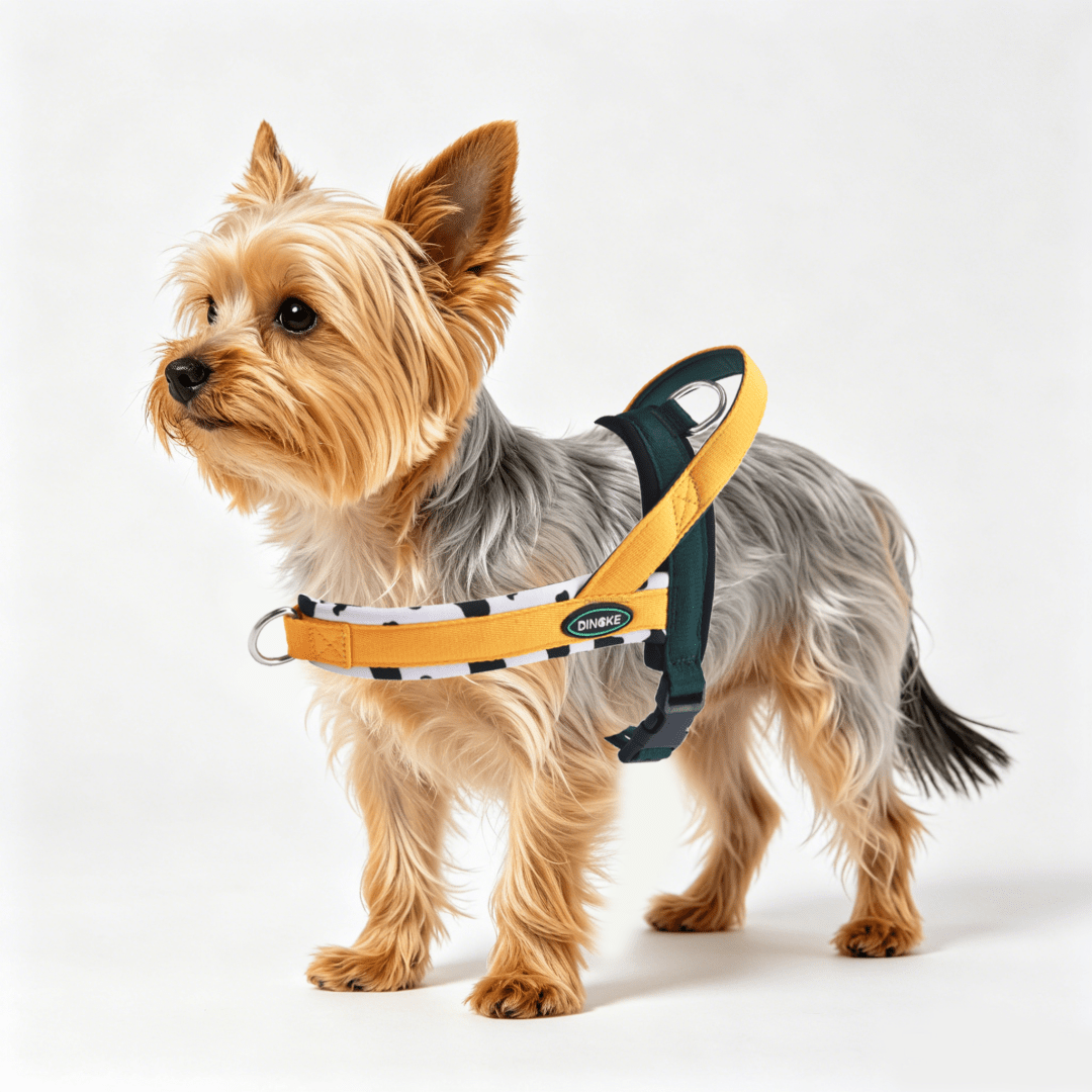 Soft padded colorblock dog harness for small to medium dogs and active puppies, made from polyester for everyday walking.