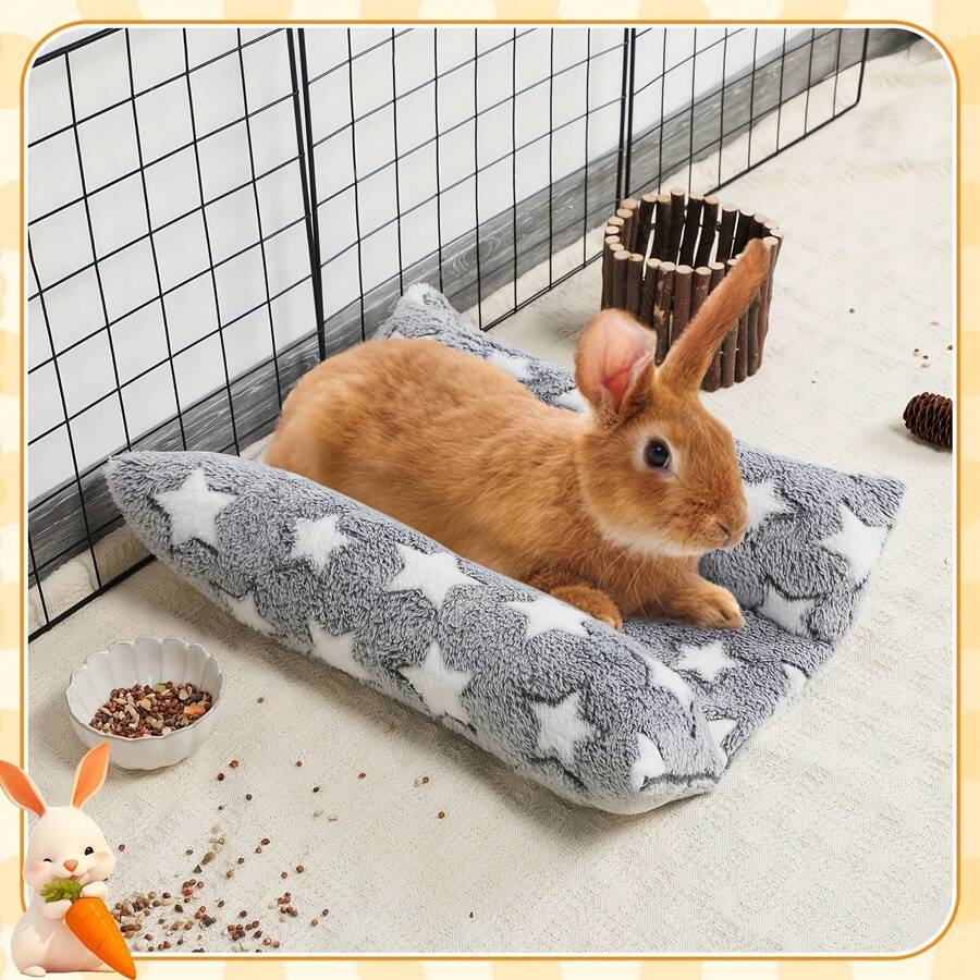 Navy blue soft plush wrap-around pet bed with raised edges for rabbits and small animals.