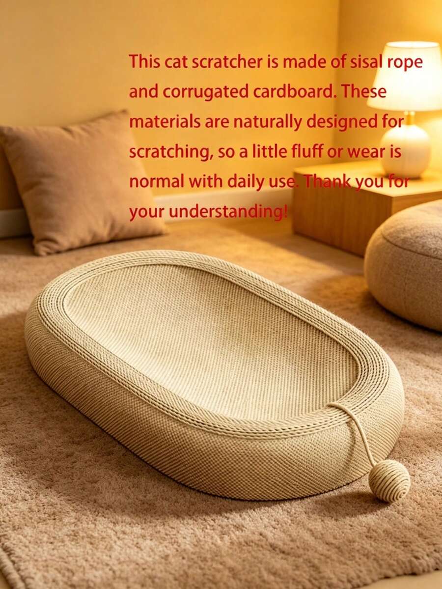 Plain oval cat scratching board bed with sisal rope mat for indoor cats