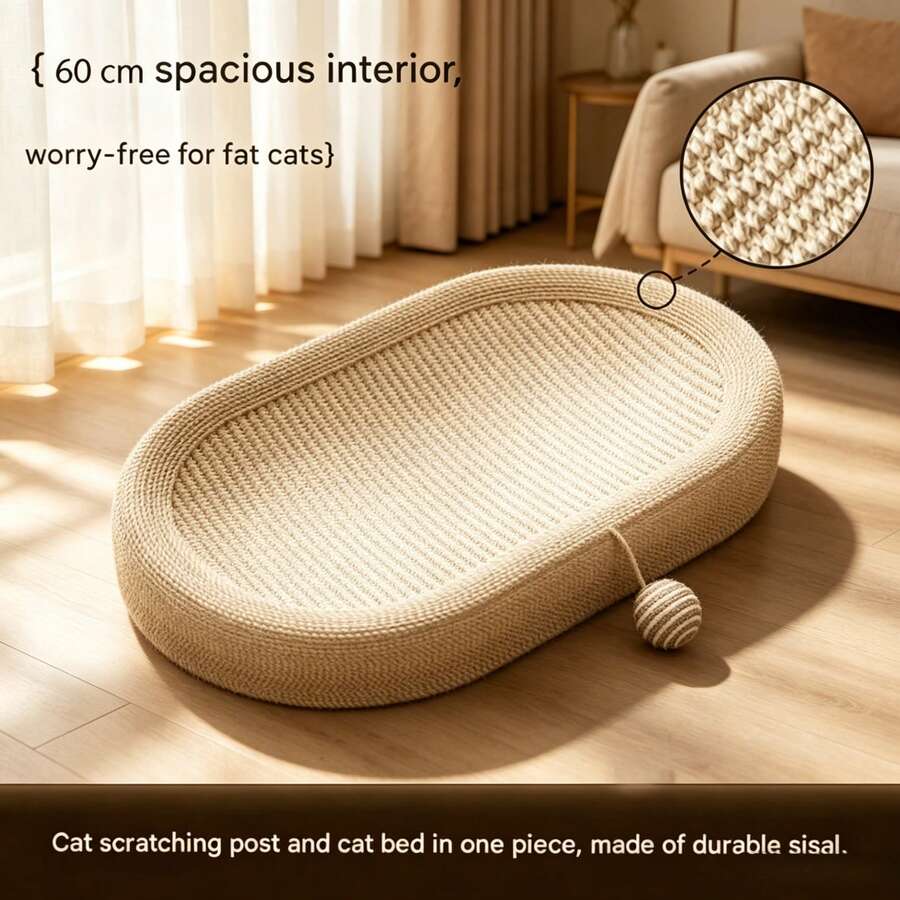 Plain oval cat scratching board bed with sisal rope mat for indoor cats