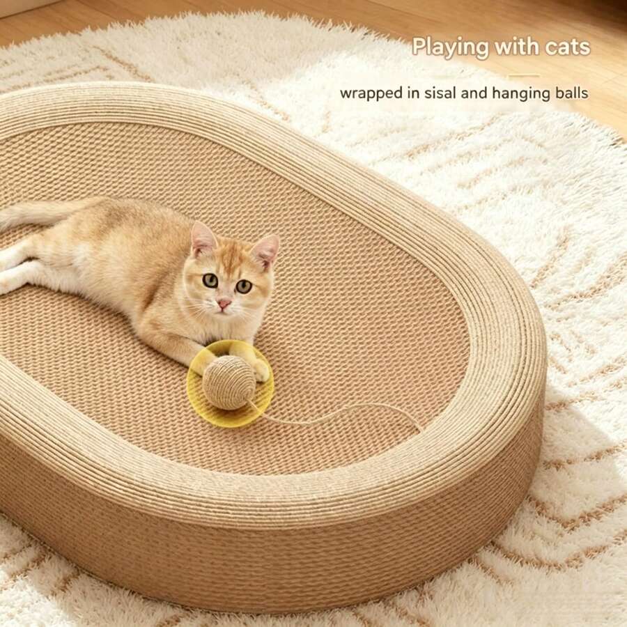 Plain oval cat scratching board bed with sisal rope mat for indoor cats