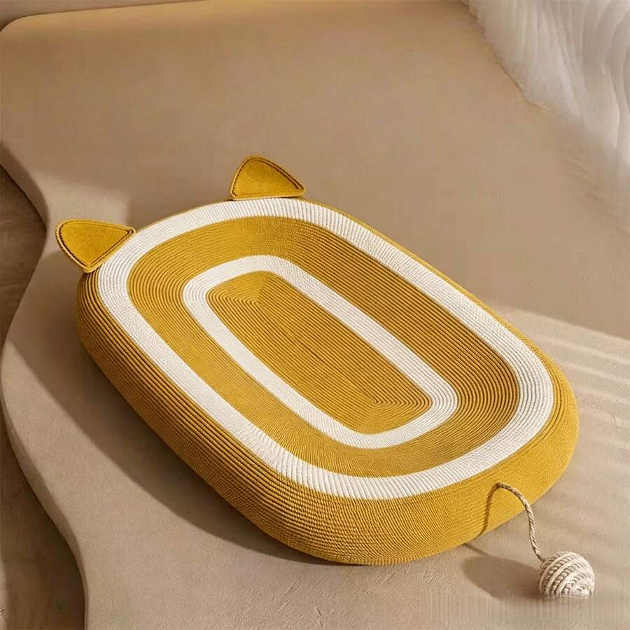 Plain oval cat scratching board bed with sisal rope mat for indoor cats