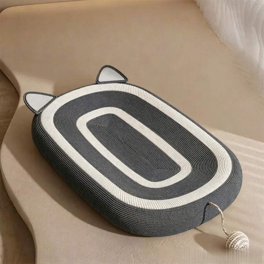 Plain oval cat scratching board bed with sisal rope mat for indoor cats