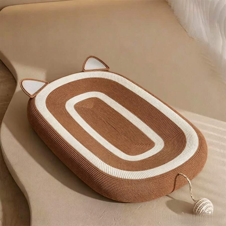 Plain oval cat scratching board bed with sisal rope mat for indoor cats