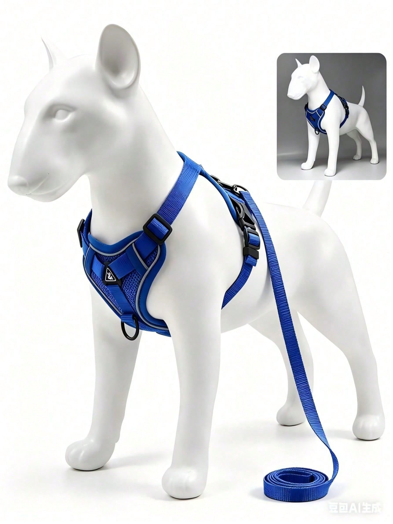Reflective anti-pull dog harness and leash set with quick release buckle and comfortable thick handle for walking and training cats or dogs