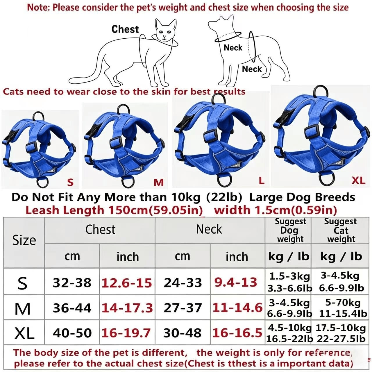 Reflective anti-pull dog harness and leash set with quick release buckle and comfortable thick handle for walking and training cats or dogs