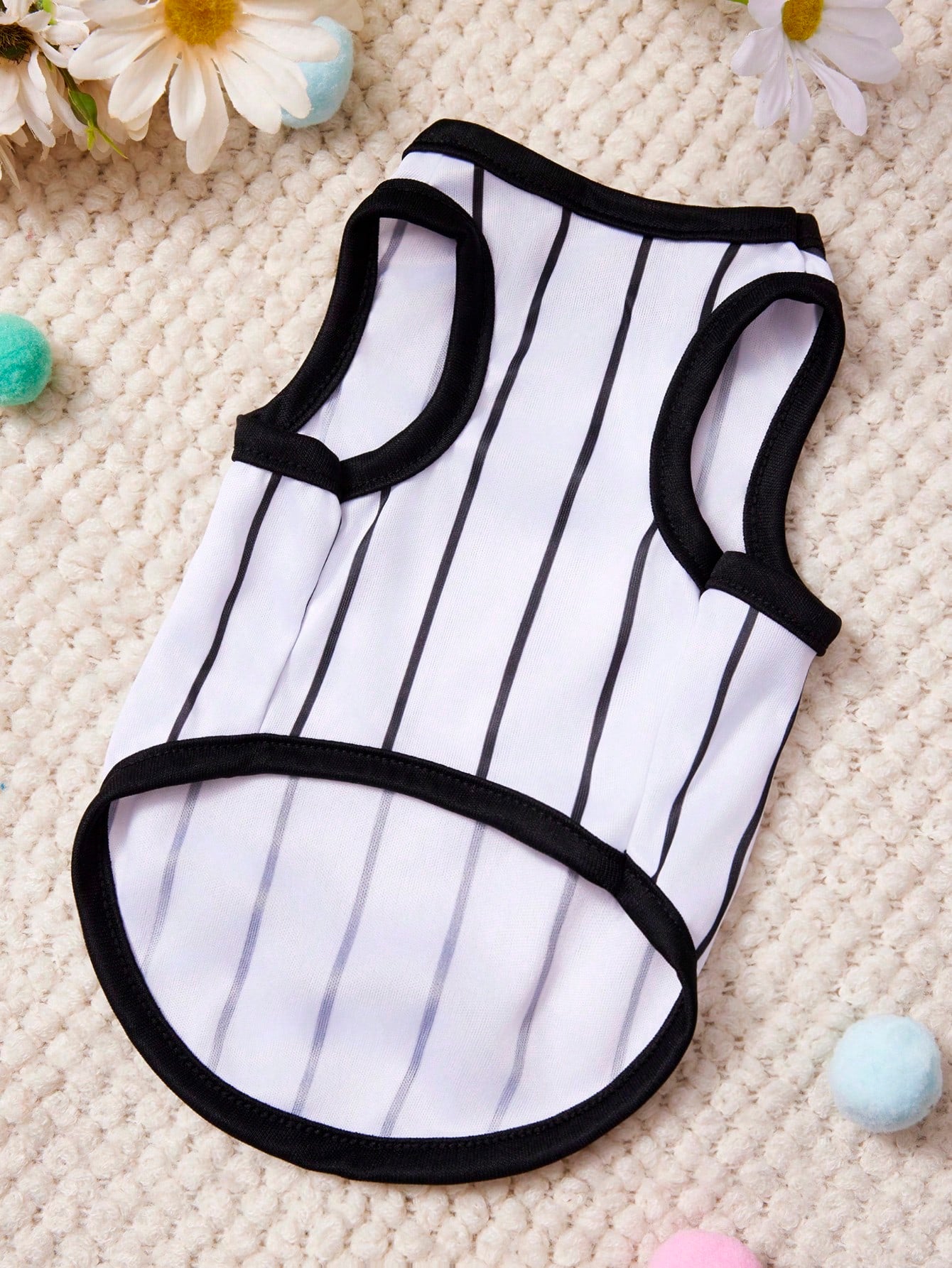 1pc Domineering Brown Bear Printed Pet Vest With Black And White Stripes, Casual Style, Gentle And Breathable, Anti Shedding Pet Clothes