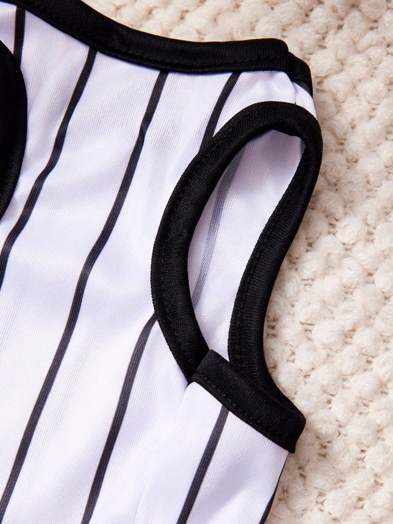 1pc Domineering Brown Bear Printed Pet Vest With Black And White Stripes, Casual Style, Gentle And Breathable, Anti Shedding Pet Clothes