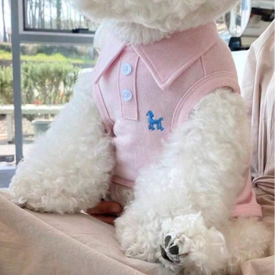 One Piece Solid Color Pet Polo Embroidered Shirt For Spring And Summer Vest
